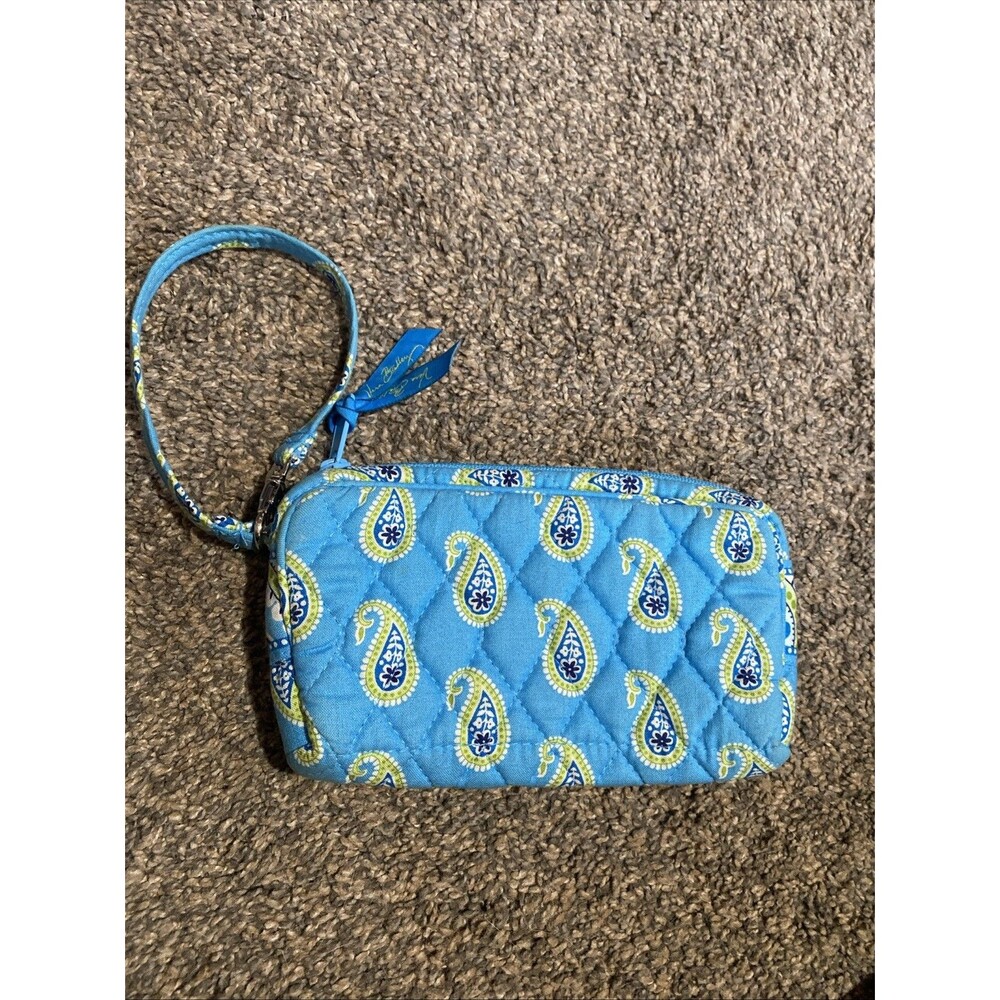 Vera Bradley Light Blue with Green Paisley Zip Around Wristlet Wallet